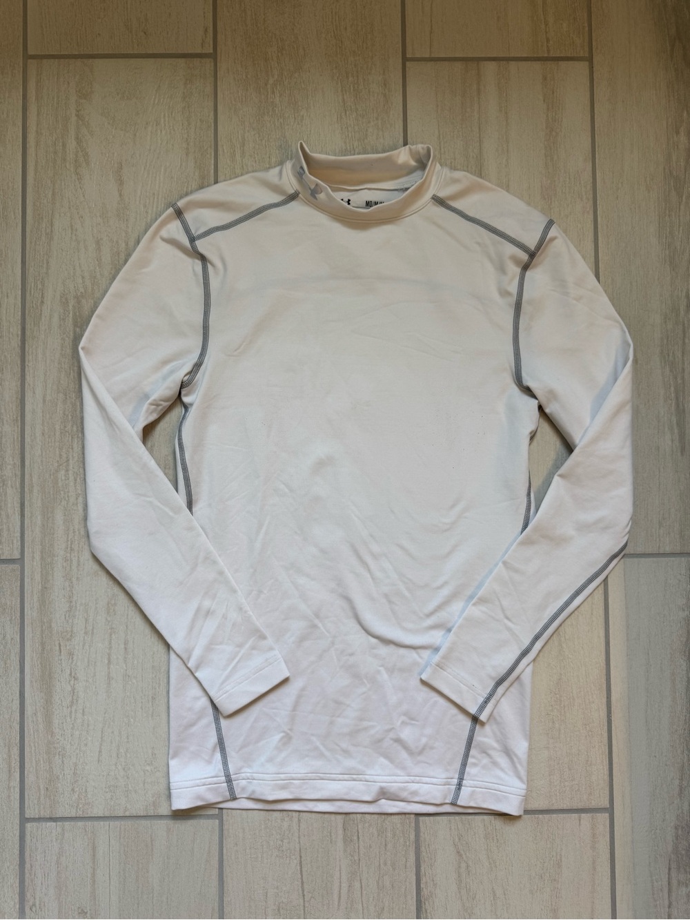 Under Armour White Long-Sleeve Compression Shirt with Gray Contrast Seams